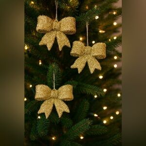New with tags Ashland gold tinsel jumbo bow ornaments-3 total